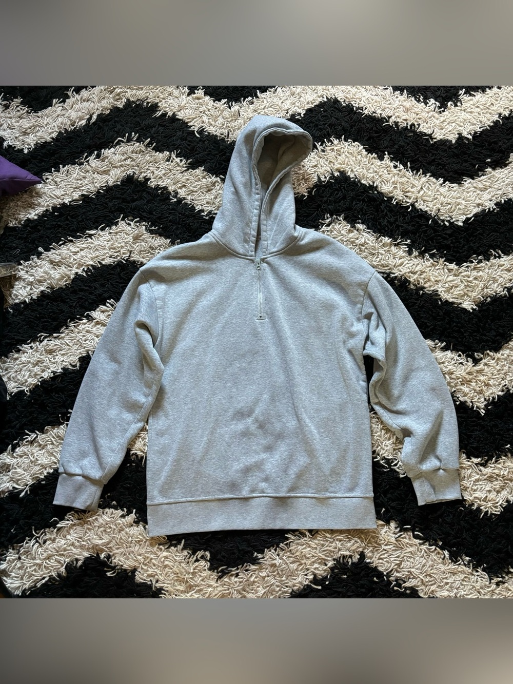 Streetwear Grey Quarter Zip Hoodie Casual Sweatshirt